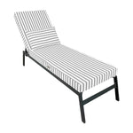 Matelas transat premium gris clair pour bains de soleil, épais 10cm avec têtière déhoussable, design rayé.