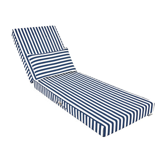 Matelas Transat Premium 190x60 Rayure Bleu Marine - Épais 10cm & Têtière (Déhoussable)