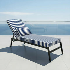 Matelas Transat Premium 190x60 Rayure Bleu Marine - Épais 10cm & Têtière (Déhoussable)