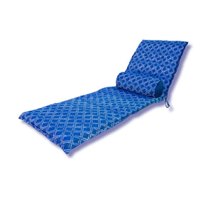 Materassino Sdraio 195x60 Motif Nautique Blu + Cuscino Cilindrico - Anti-UV & Idrorepellente
