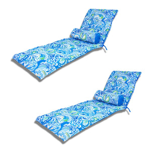 Set di 2 Cuscini Chaise Longue 195x60 Motivo Arabesco + 2 Cuscini Cilindrici - Anti-UV