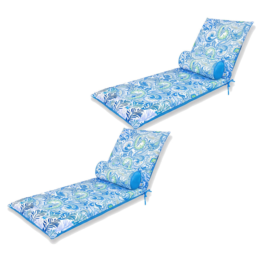 Set di 2 Cuscini Chaise Longue 195x60 Motivo Arabesco + 2 Cuscini Cilindrici - Anti-UV