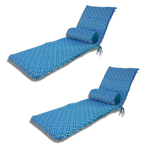 Set di 2 Cuscini Chaise Longue 195x60 Motif Géométrique Verde Turquoise + 2 Cuscini Cilindrici - Anti-UV