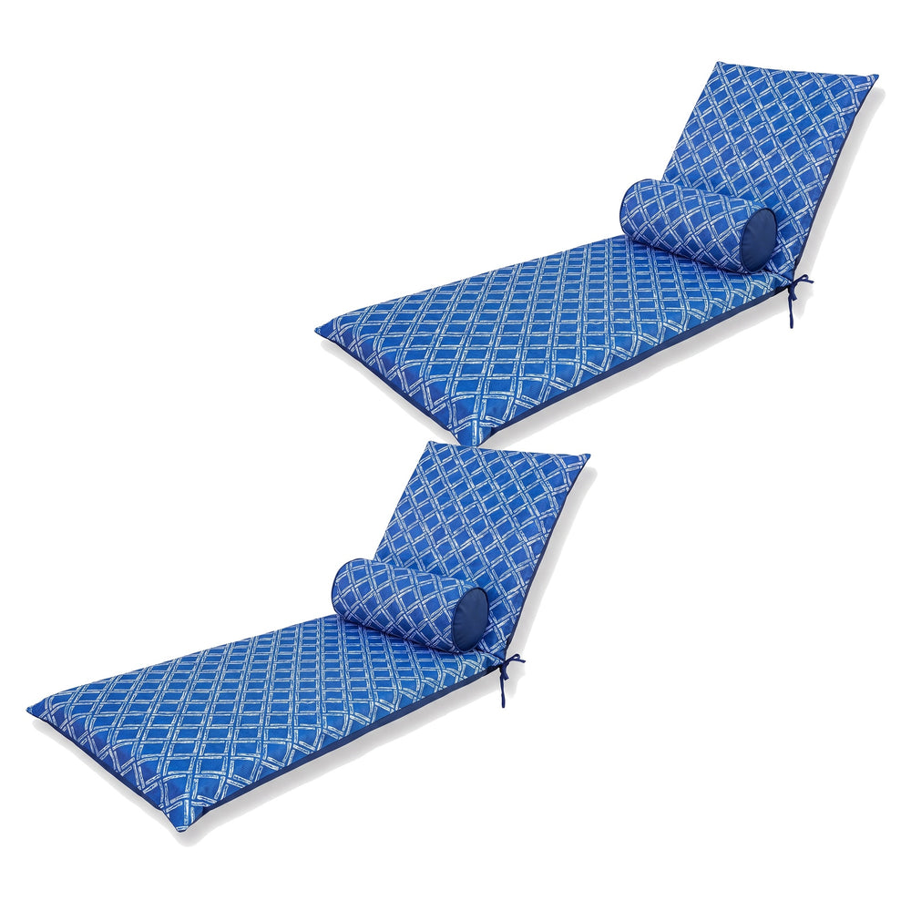 Set di 2 materassini per lettino 195x60, Motivo Nautico Blu, con i loro 2 cuscini a rullo, su sfondo bianco