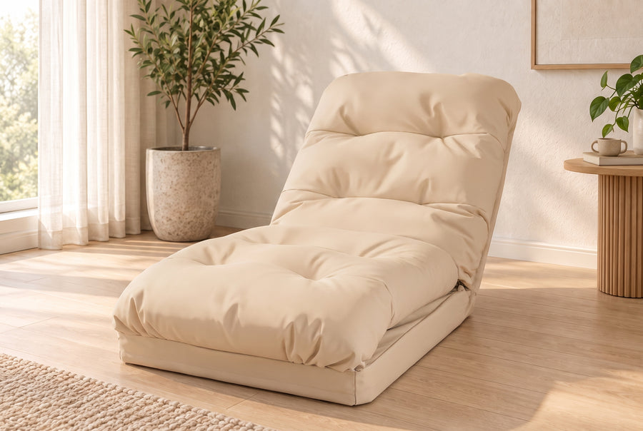 Poltrona da Pavimento Trasformabile Beige - 3 in 1 (Letto 210x60) & Schienale Regolabile