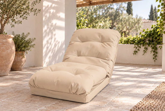 Poltrona da Pavimento Trasformabile Beige - 3 in 1 (Letto 210x60) & Schienale Regolabile