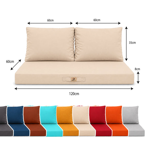 Set Cuscini Salotto da Giardino 120x60 Beige - Sfoderabile & Anti-UV (1 Seduta + 2 Schienali)