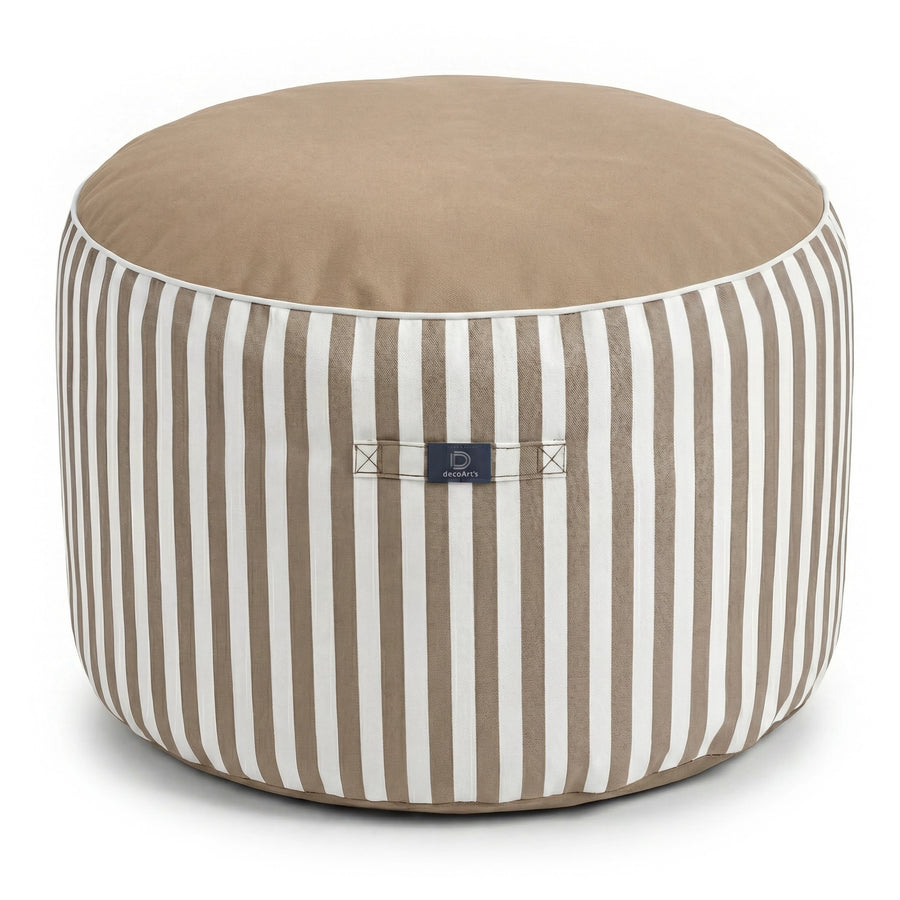 Pouf Rotondo Righe Beige, per interno ed esterno