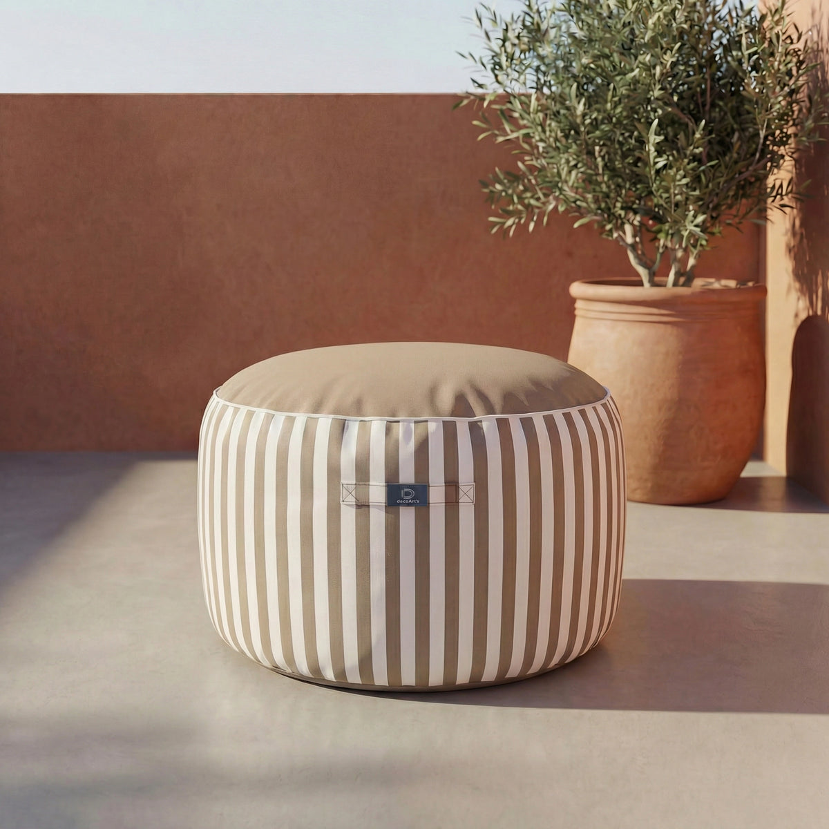 Pouf Rotondo Righe Beige – Premium 270g – Altezza 40cm Diametro 70cm