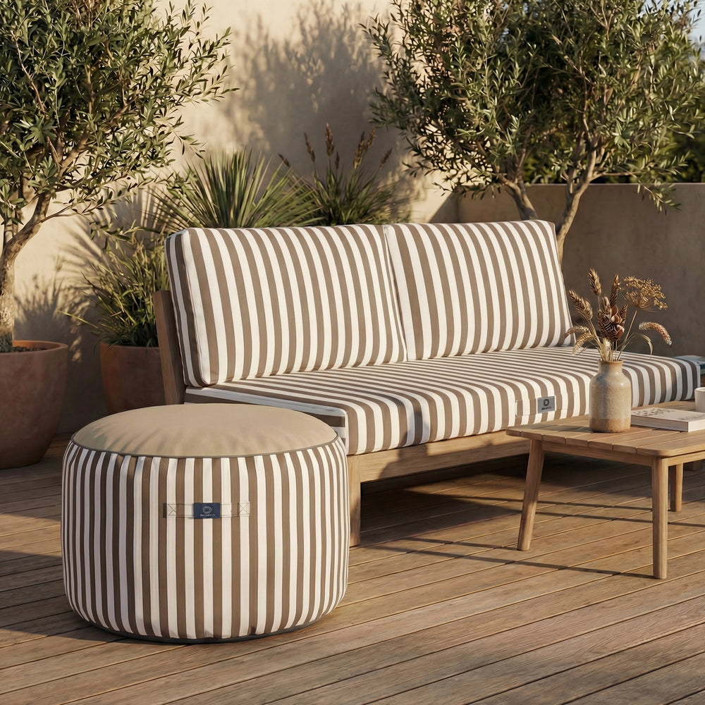 Pouf Rotondo Righe Beige, impermeabile