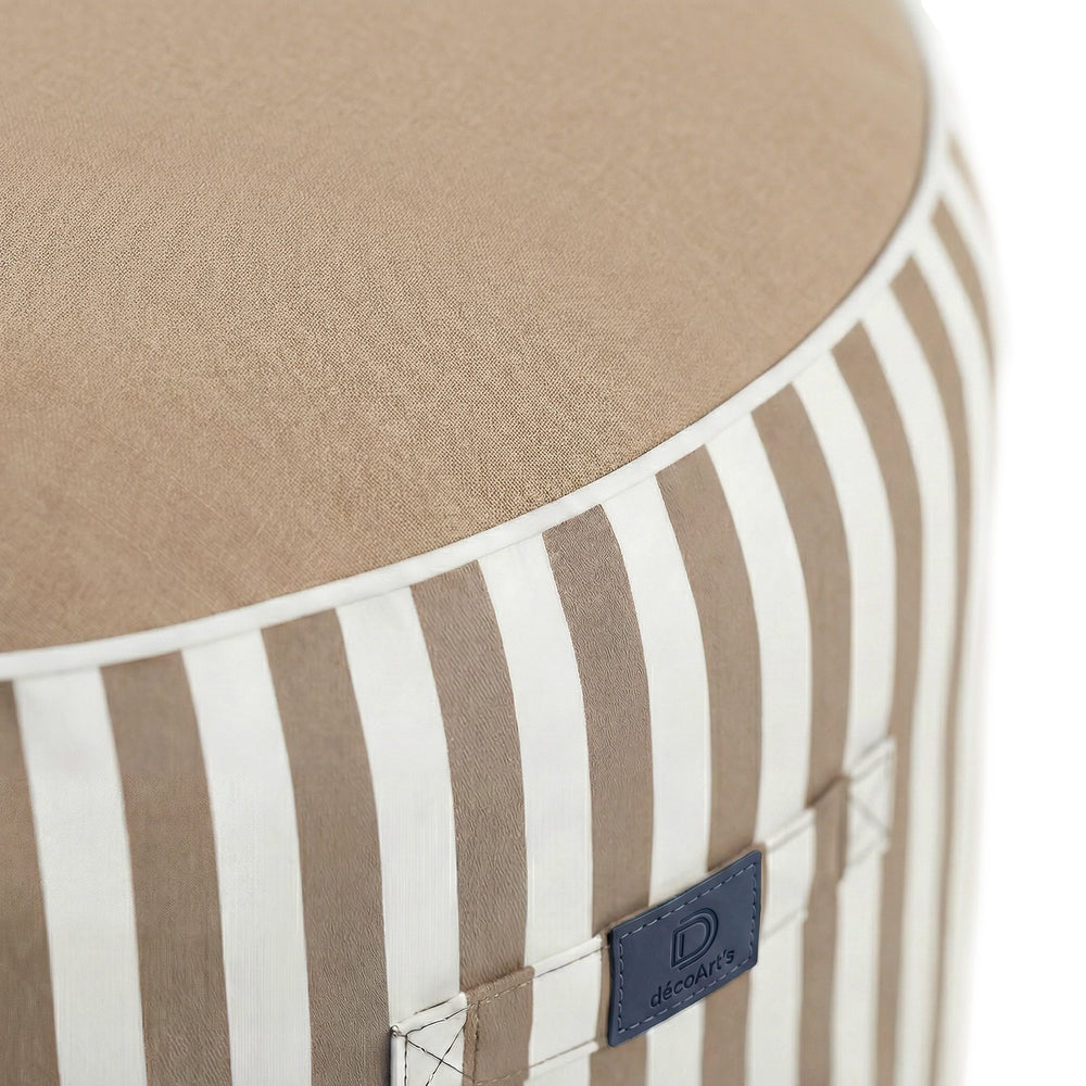 Pouf Rotondo Righe Beige, imbottitura in perle e fibre di poliestere
