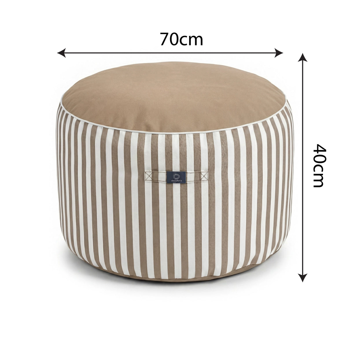 Pouf Rotondo Righe Beige - Premium 270g - Altezza 40cm Diametro 70cm – schema con le misure