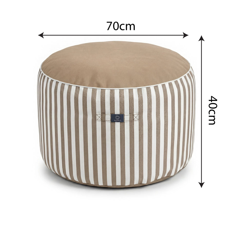 Pouf Rotondo Righe Beige, tessuto in poliestere