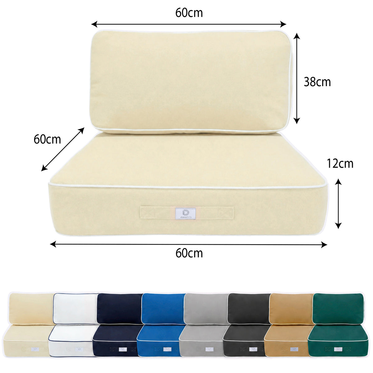 Set Cuscini Premium 60x60 Giallo Beurre - Spesso 12cm & Finitura con Profilo – schema con le misure