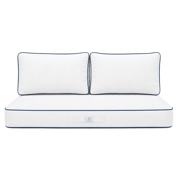 Set Cuscini Premium 100x50 Bianco - 1 Seduta + 2 Schienali (Spesso 12cm & Passepoil)