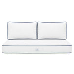 Set Cuscini Premium 120x60 Bianco - 1 Seduta + 2 Schienali (Spesso 12cm & Passepoil)