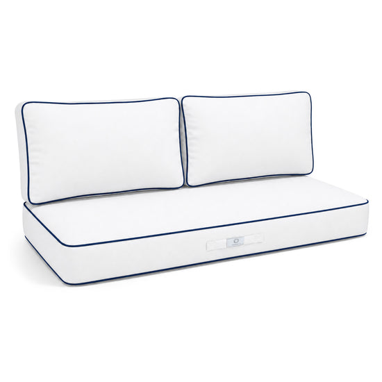 Set Cuscini Premium 120x60 Bianco - 1 Seduta + 2 Schienali (Spesso 12cm & Passepoil)