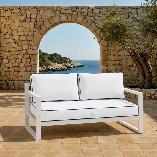 Set Cuscini Premium 100x50 Bianco - 1 Seduta + 2 Schienali (Spesso 12cm & Passepoil)