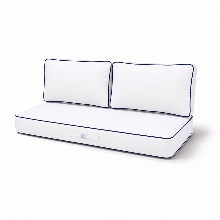 Set Cuscini Premium 120x60 Bianco - 1 Seduta + 2 Schienali (Spesso 12cm & Passepoil)