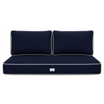 Set Cuscini Premium 120x60 Blu Marino - 1 Seduta + 2 Schienali (Spesso 12cm & Passepoil)