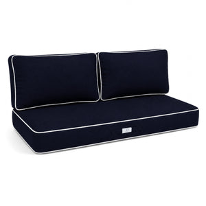 Set Cuscini Premium 100x50 Blu Marino - 1 Seduta + 2 Schienali (Spesso 12cm & Passepoil)