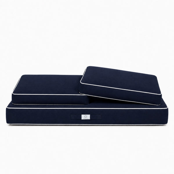Set Cuscini Premium 120x60 Blu Marino - 1 Seduta + 2 Schienali (Spesso 12cm & Passepoil)