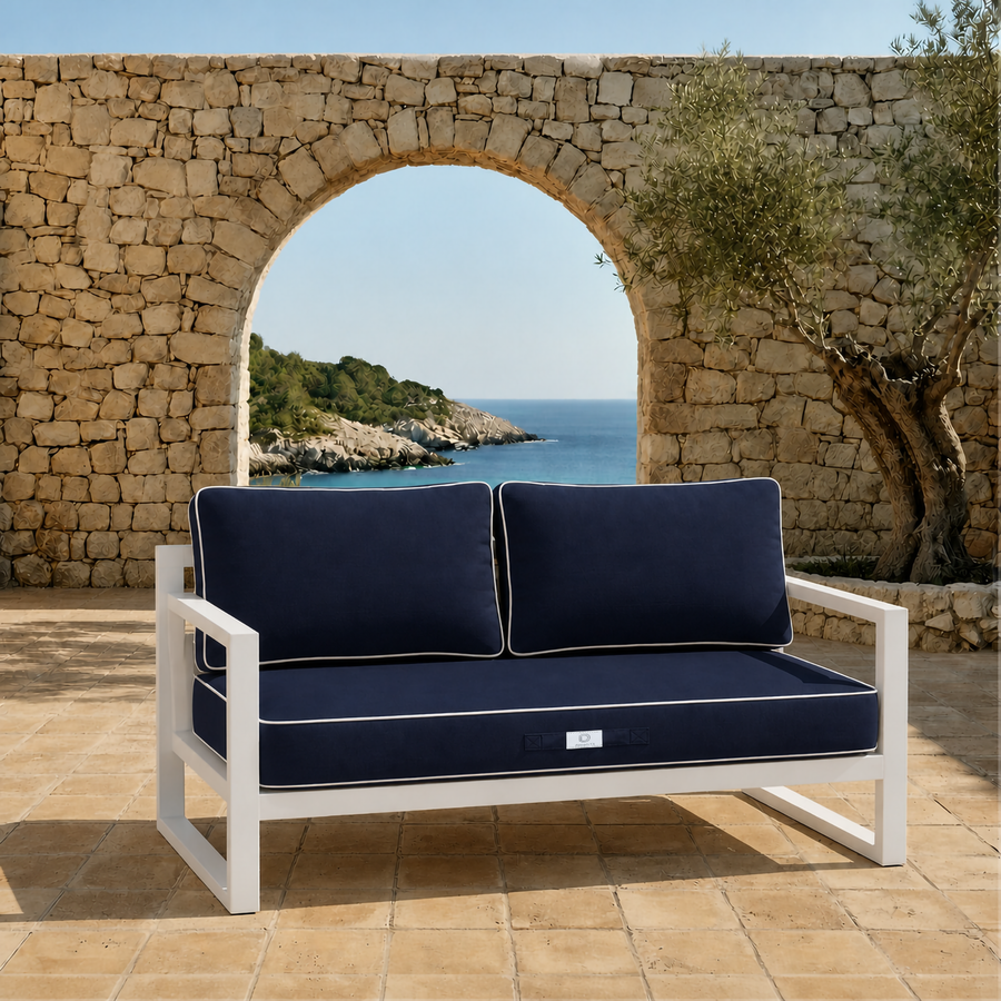 Set Cuscini Premium 120x60 Blu Marino - 1 Seduta + 2 Schienali (Spesso 12cm & Passepoil)