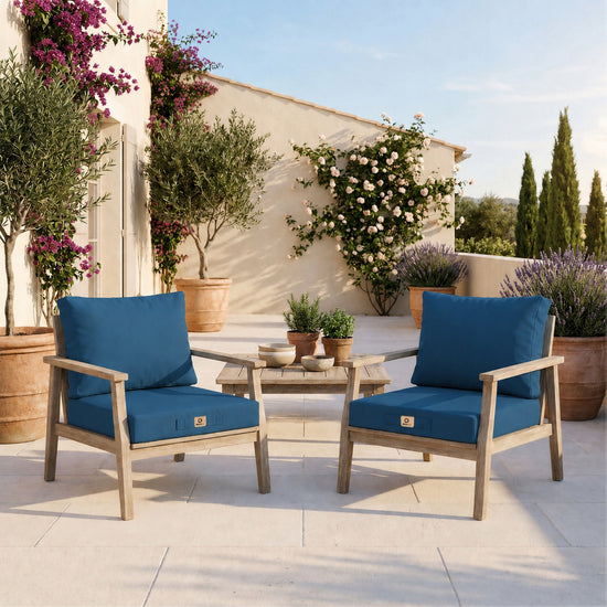 Set Cuscini Salotto da Giardino 50x50 Blu Petrolio - Sfoderabile & Anti-UV (Seduta + Schienale)