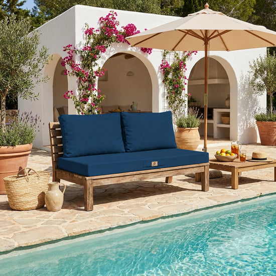 Set Cuscini Salotto da Giardino 120x60 Blu Petrolio - Sfoderabile & Anti-UV (1 Seduta + 2 Schienali)