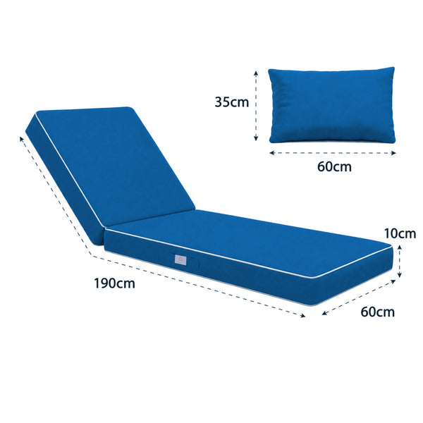 Materassino Premium Lettino 190x60 Blu Royal - Spessore 10cm & Poggiatesta (Sfoderabile)