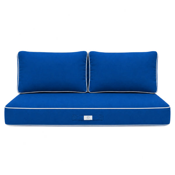 Set Cuscini Premium 120x60 Blu Royal - 1 Seduta + 2 Schienali (Spesso 12cm & Passepoil)