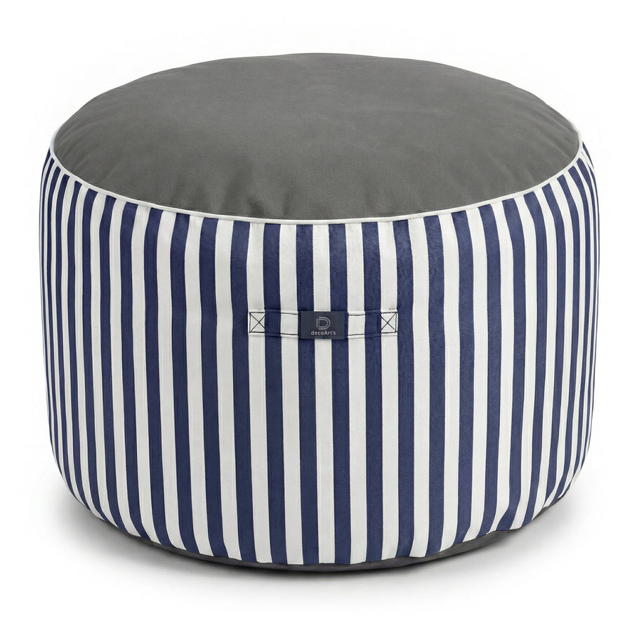 Pouf Rotondo Righe Blu Navy, per interno ed esterno