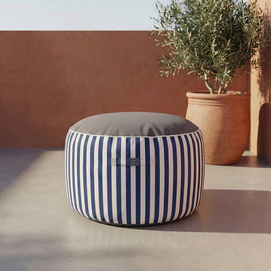 Pouf Rond Rayure Bleu Marine - vue principale