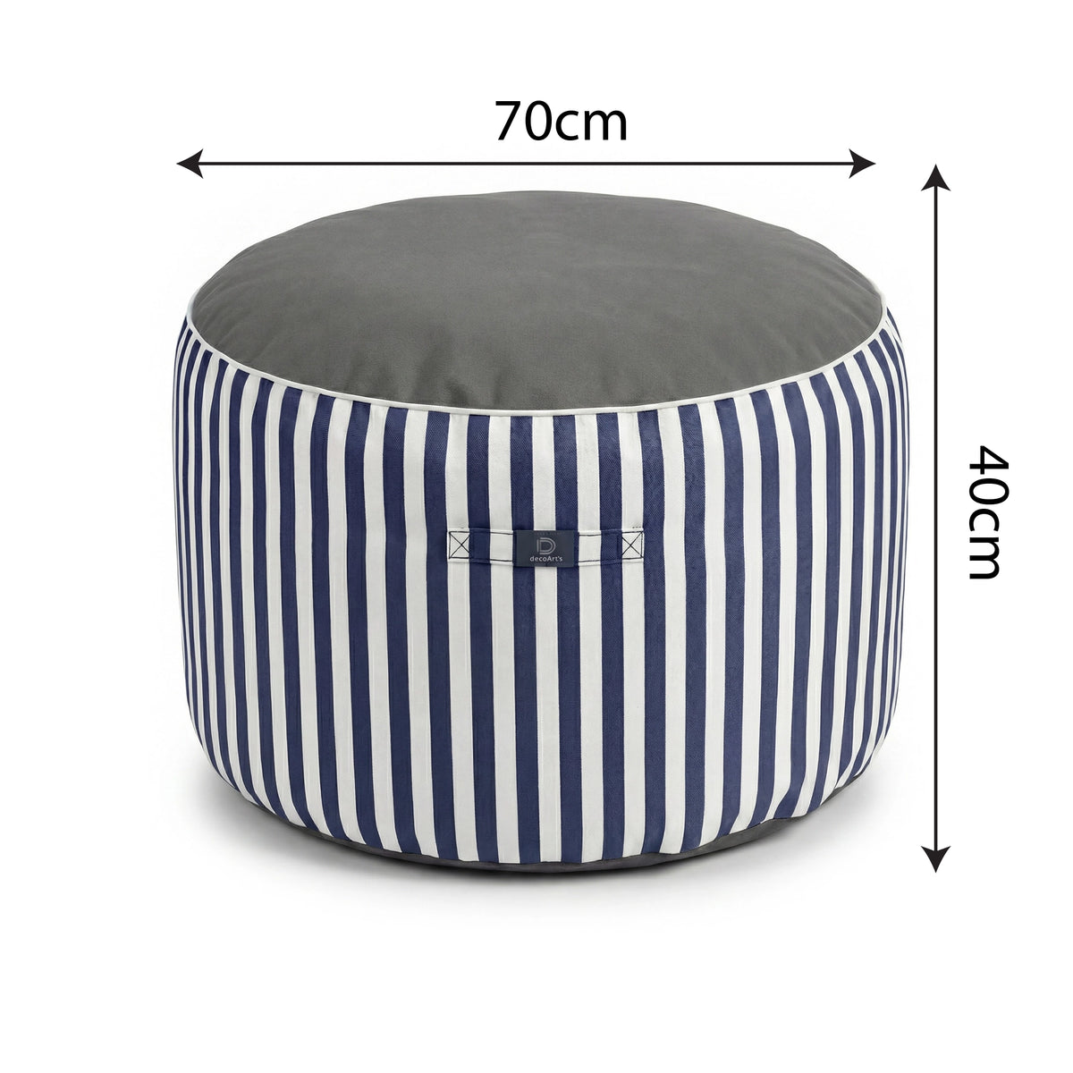 Pouf Rotondo Righe Blu Navy - Premium 270g - Altezza 40cm Diametro 70cm – schema con le misure