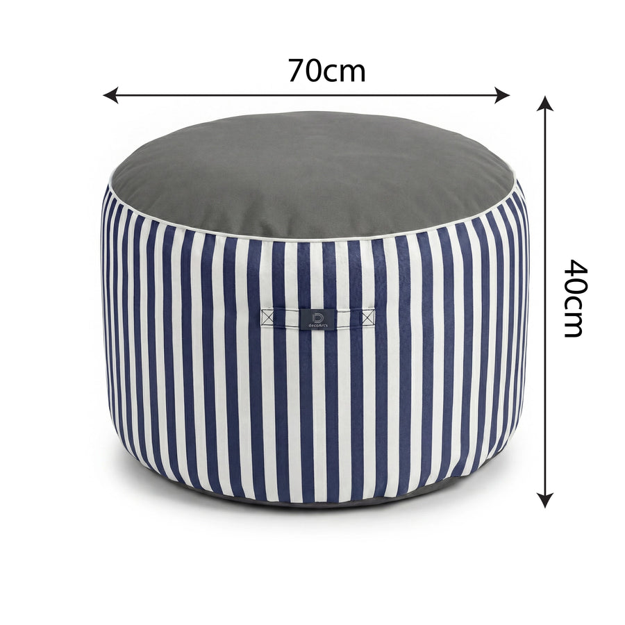 Pouf Rotondo Righe Blu Navy, tessuto in poliestere