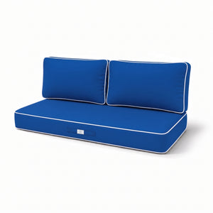 Set Cuscini Premium 100x50 Blu Royal - 1 Seduta + 2 Schienali (Spesso 12cm & Passepoil)