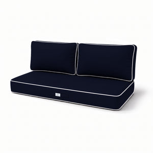 Set Cuscini Premium 100x50 Blu Marino - 1 Seduta + 2 Schienali (Spesso 12cm & Passepoil)