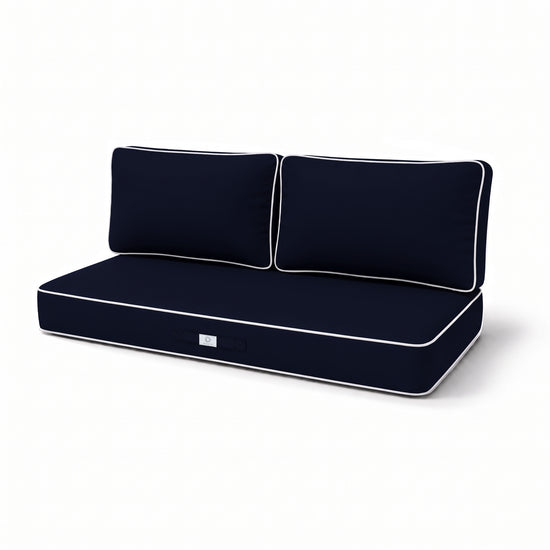 Set Cuscini Premium 100x50 Blu Marino - 1 Seduta + 2 Schienali (Spesso 12cm & Passepoil)