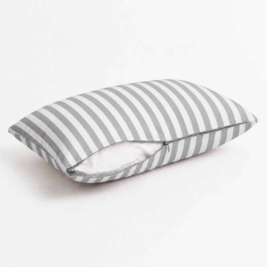 Set di 2 Cuscini Decorativi da Giardino 60x35 cm Righe Grigio Chiaro – foto 3