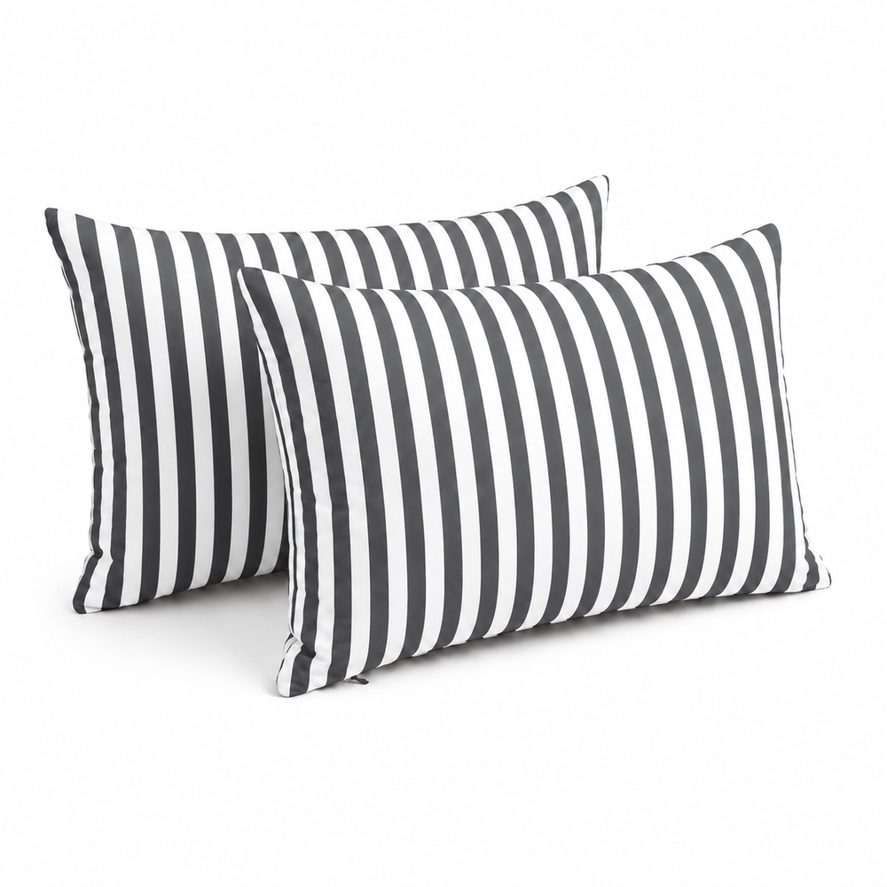 Set di 2 Cuscini Decorativi da Giardino 60x35 cm Righe Grigio Scuro – foto 2