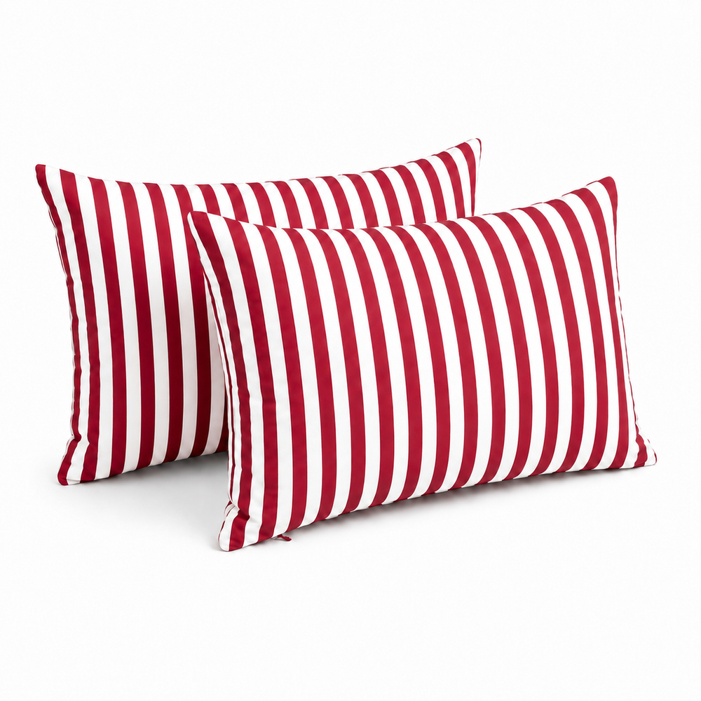 Set di 2 Cuscini Decorativi da Giardino 60x35 cm Righe Rosso – foto 2