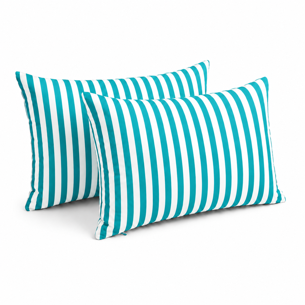 Set di 2 Cuscini Decorativi da Giardino 60x35 cm Righe Turchese – foto 2