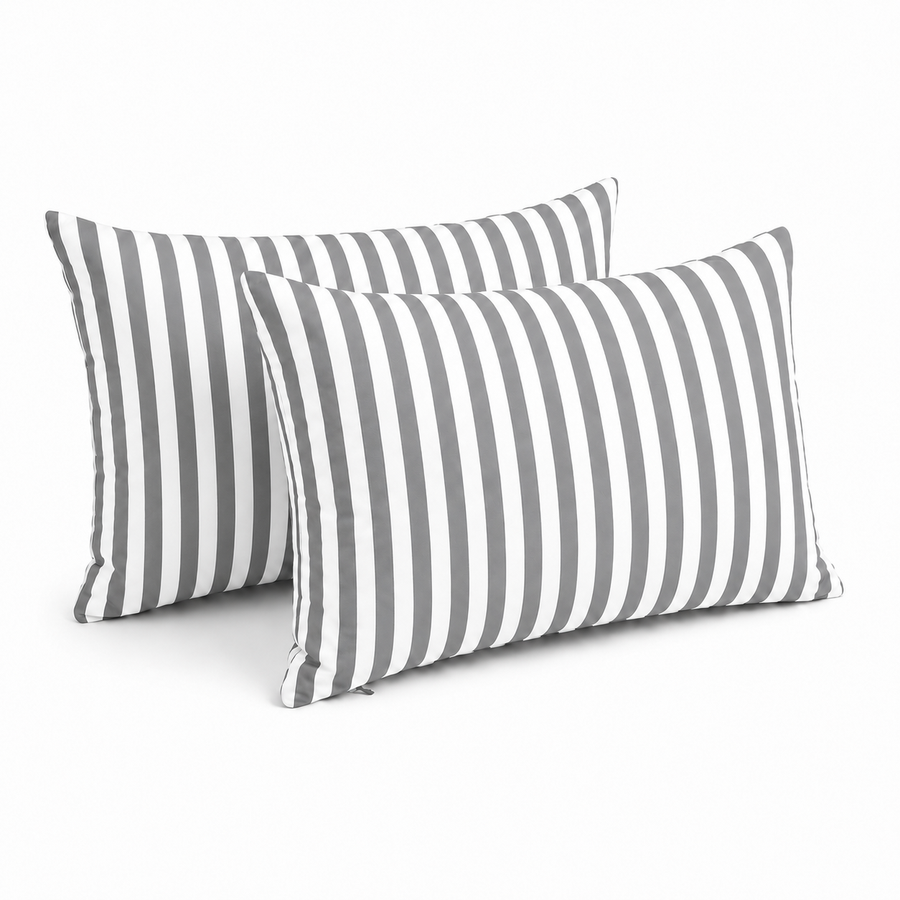 Set di 2 Cuscini Decorativi da Giardino 60x35 cm Righe Grigio Chiaro – foto 2