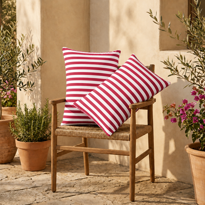 Lot de 2 Coussins d'Appoint Jardin 60x35 cm Rayure Rouge - Premium 270g Déhoussable