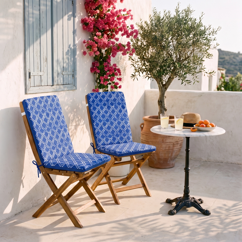 Lot de 2 Coussins Chaise Haut Dossier 95x40 - Motif Nautique Blu (Comfort 5cm)