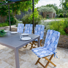 Set di 4 cuscini per sedia 95 x 40 cm, motivo foglie blu