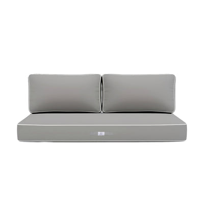 Ensemble de coussins gris clair pour fauteuils et canapés, 1 assise et 2 dossiers épais 12cm avec passepoil, Deco-arts.fr