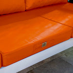 Coussins pour fauteuils et canapés de jardin Deco-arts.fr, ensemble orange 50x50 cm, déhoussables et anti-UV, comprenant assise et dossier.