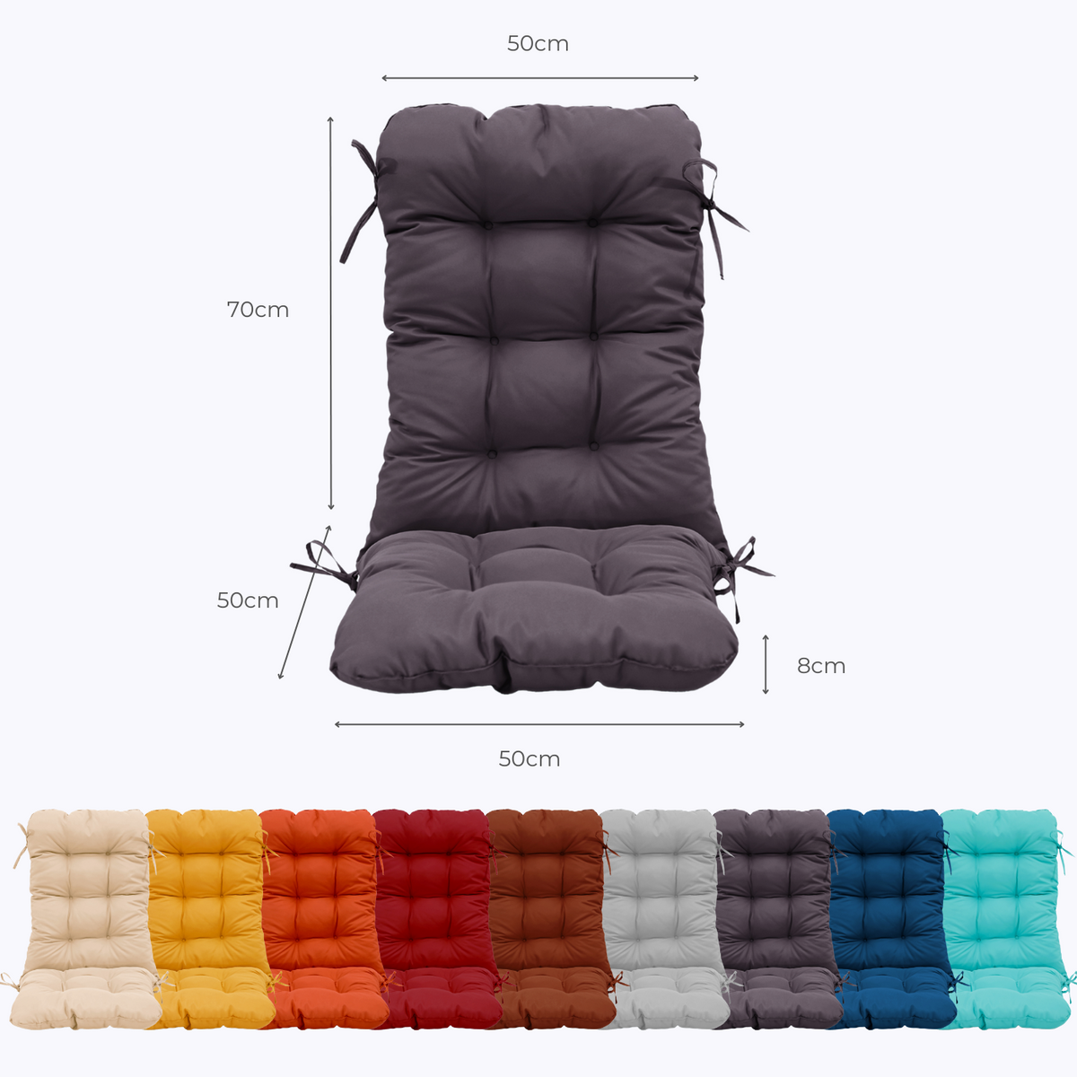 Cuscino Sedia con Schienale Alto 120x50 Grigio Carbone - Trapuntato (Comfort 8cm) – schema con le misure