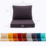Ensemble de coussins de salon jardin 50x50 cm gris carbone, déhoussables et anti-UV pour fauteuils et canapés.